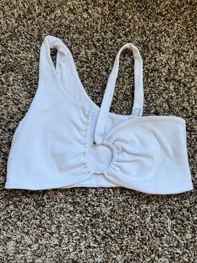 White Ribbed One-Shoulder Crop Top with Ring Detail